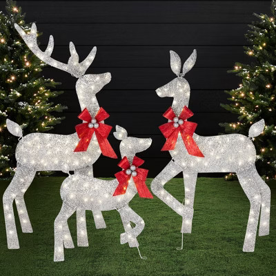 Best Choice Products 3-Piece 2D Deer Family Set, Lighted Christmas Outdoor Decoration w/ 175 Lights, Stakes - Silver | Target