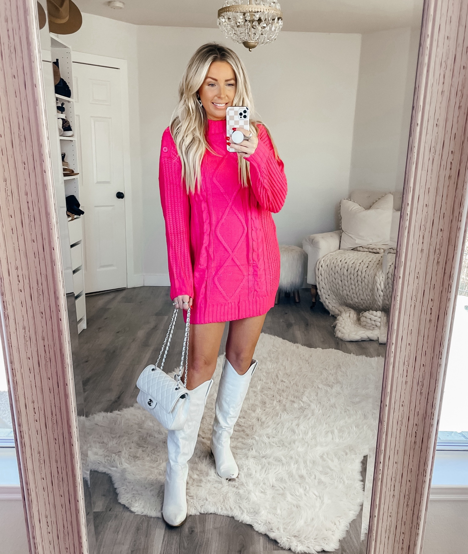 . Sized down to a small in the sweater dress for this fit. . Sized down to 28 (normally 20) in the denim jeans. Valentine’s Day. VDay. Valentines outfit. Galentines day. Winter fashion. Wedding guest dress. Winter outfit. Pink dress. Nashville outfit. Bachelorette party outfit. Spring dress. Sweater dress. 


#LTKmidsize #LTKVideo #LTKhome #LTKsalealert #LTKover40