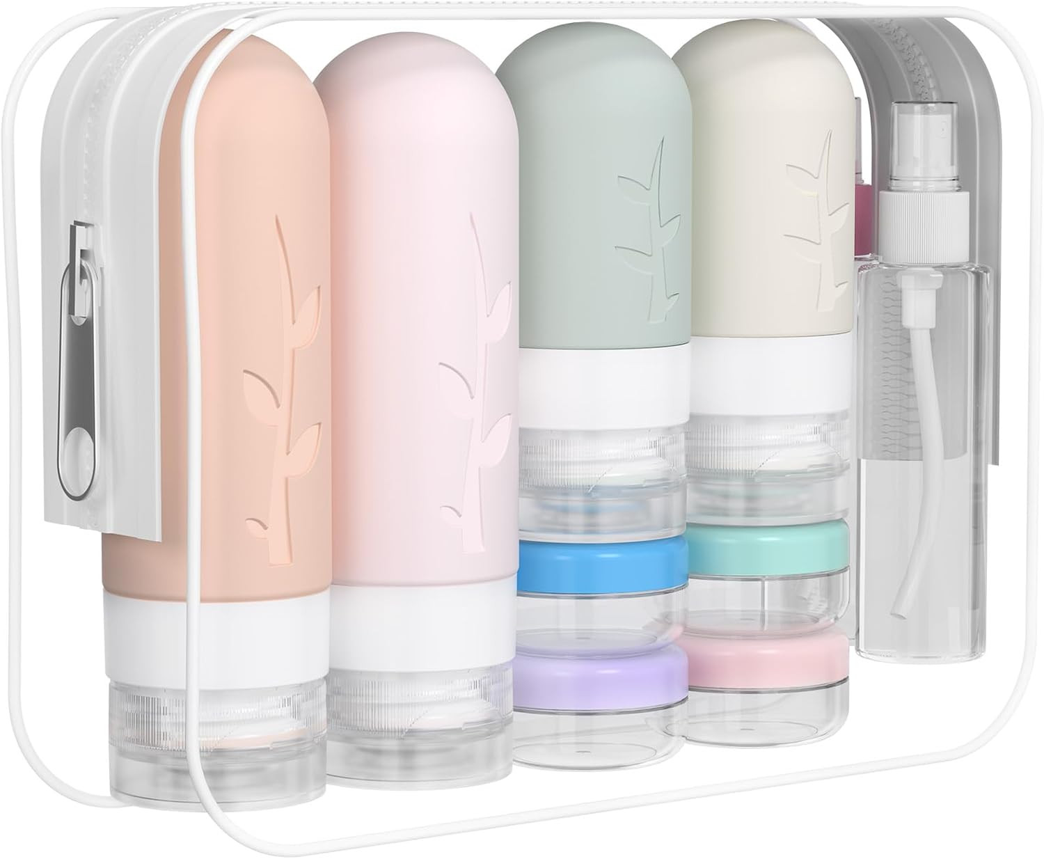DEPOZA Travel Bottles Kit (16 Pack) - TSA Approved, Leak Proof Silicone Squeezable Containers for Toiletries. Complete Set with Jars, Sprayers & Bag (Pink) | Amazon (US)