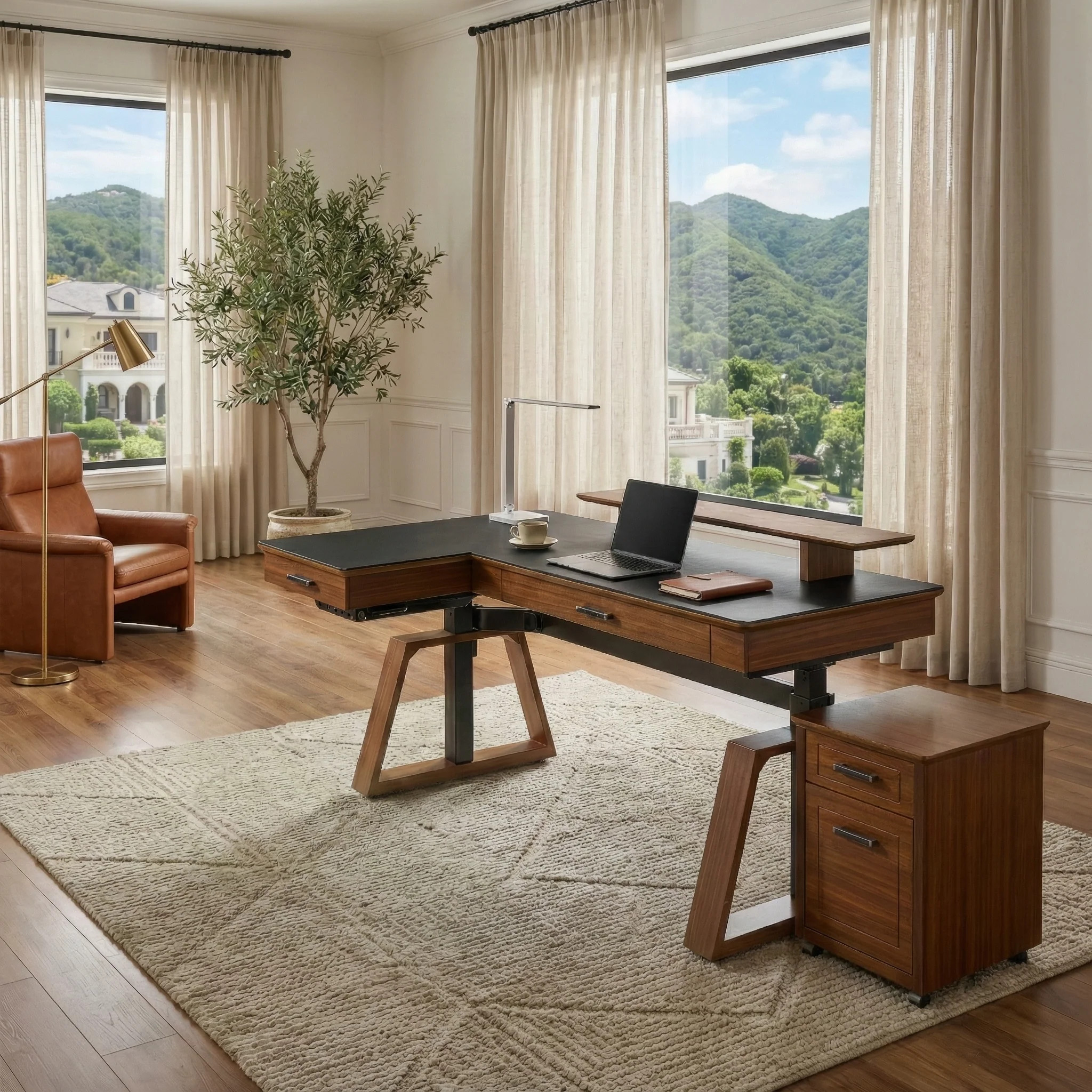 Executive Office Set:  Ark Standing Desk & Premium Executive Chair - Ark+File Cabinet / Left Side | Eureka Ergonomic