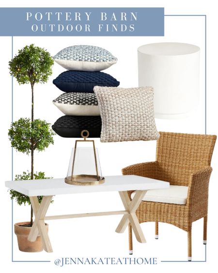 Get your outdoor patio summer ready with these items from Pottery Barn, including artificial bonsai tree, outdoor dining table, wicker chairs, round side table, outdoor throw pillows, lanterns, and other coastal style home decor

#LTKSeasonal #LTKfamily #LTKhome