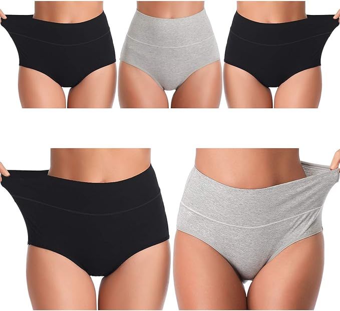 Womens Panties, Soft Cotton Solid High Waist Tummy Control Breathable Underwear Brief,Multi,L at ... | Amazon (US)