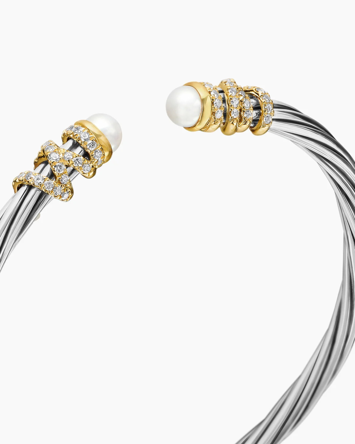 David Yurman | Helena Bracelet in Sterling Silver with 18K Yellow Gold, Pearls and Diamonds, 4mm | David Yurman