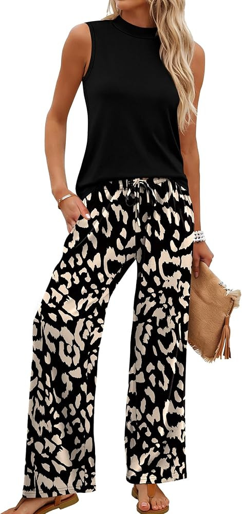 WIHOLL Two Piece Set for Women Summer Spring Outfits Cruise Travel Airport Beach Vacation Mock Ne... | Amazon (US)