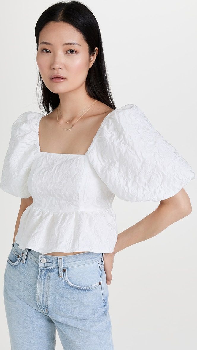Square Neck Puff Sleeve Jacquard Top | Shopbop