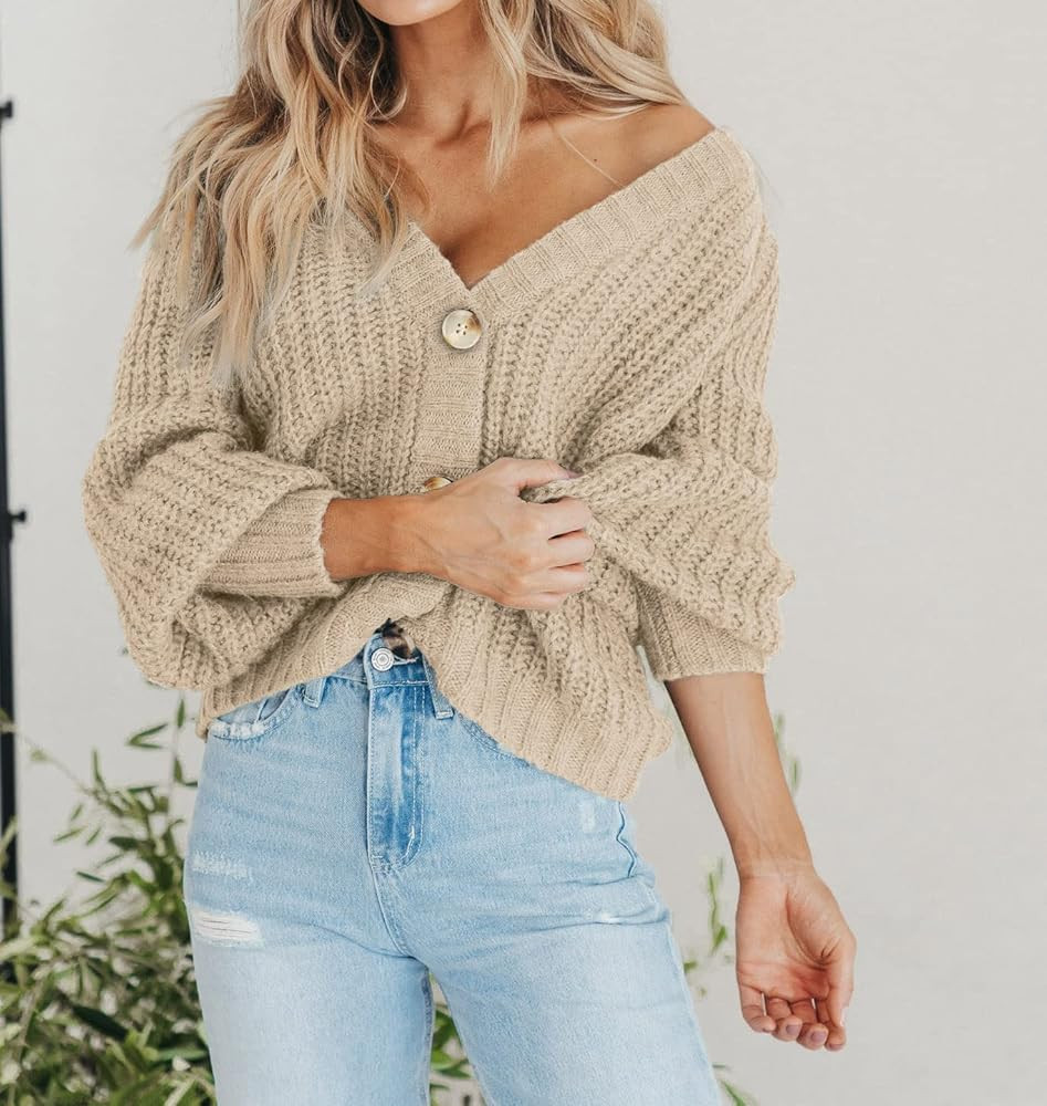 PRETTYGARDEN Women's Chunky Knit Open Front Sweater Long Sleeve Button Loose Short Cardigan Outer... | Amazon (US)