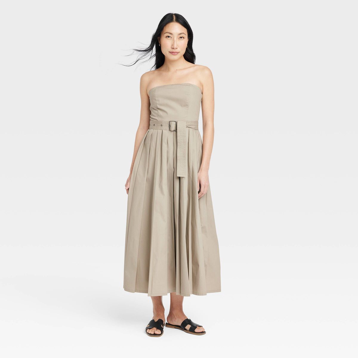 Women's Belted Midi Bandeau Dress - A New Day™ Khaki 0 | Target