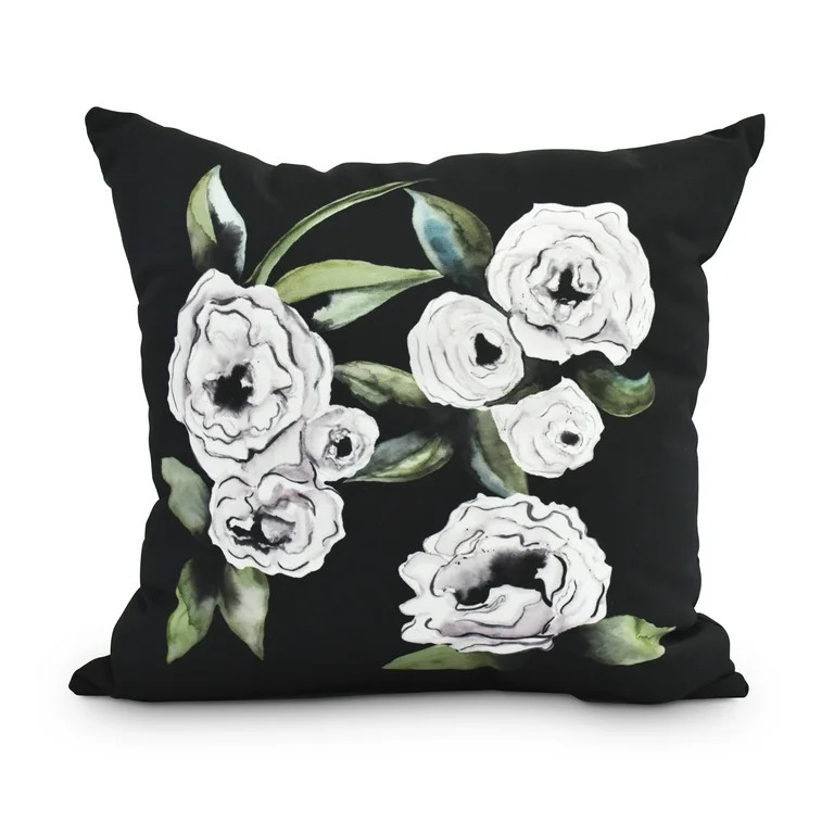 Radiant Rose 16 Inch Black Floral Print Decorative Throw Pillow | Walmart (US)