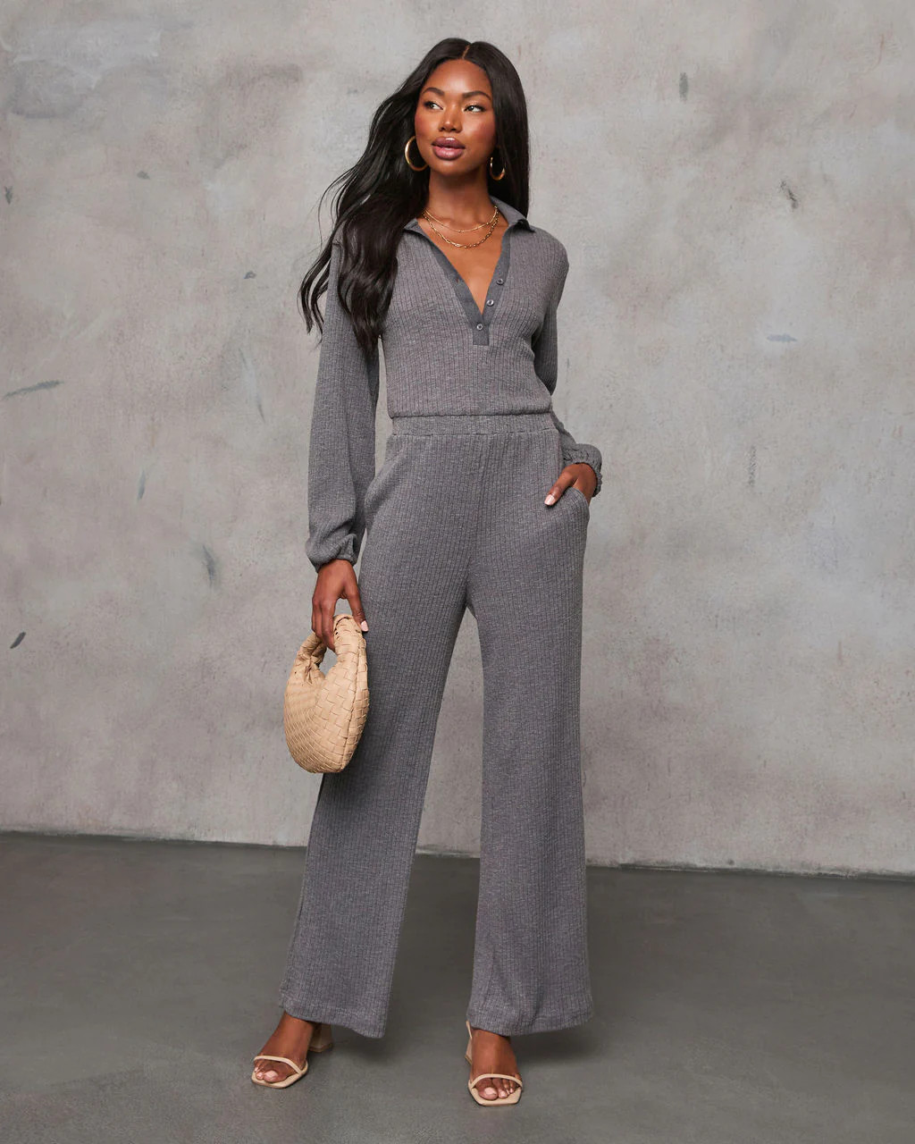 Rowley Rib Knit Wide Leg Jumpsuit | VICI
