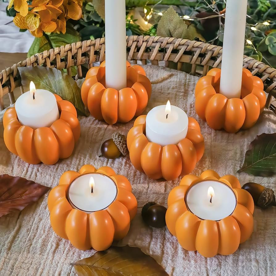 Kate Aspen 2-in-1 Pumpkin Candle Holder Set - Orange Fall Taper, Tealight & Votive Candle Holders... | Amazon (US)