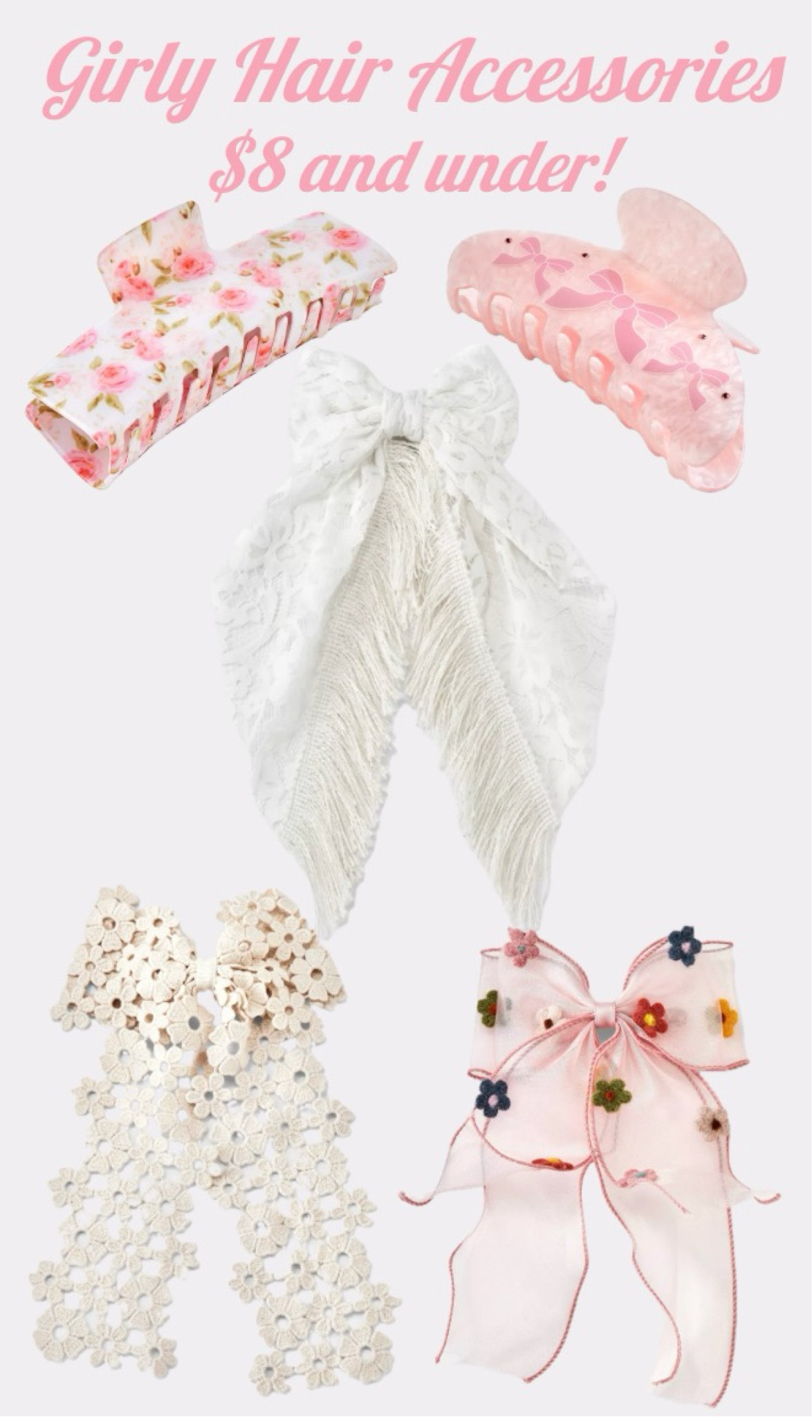 Girly Hair Accessories at Target! $8 and under!
……………..
hair bow under $10 hair claw under $10 bow hair claw bow claw flower bow flower claw fringe claw country concert outfit Nashville outfit bachelorette party gifts friend gifts under $10 gifts under $10 hair accessories under $10 back to school shopping Paris hairdo Parisian hair accessories girly vibes gift ideas girl gift ideas target new arrivals clip in bow 

#LTKKids #LTKBeauty #LTKStyleTip