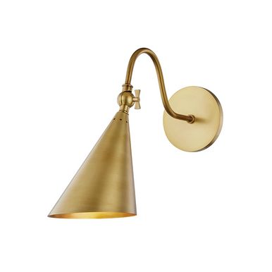 Lupe Wall Sconce, 1-Light, Antique Aged Brass, 12"H (H285101-AGB 608QHPK) | Lighting Reimagined