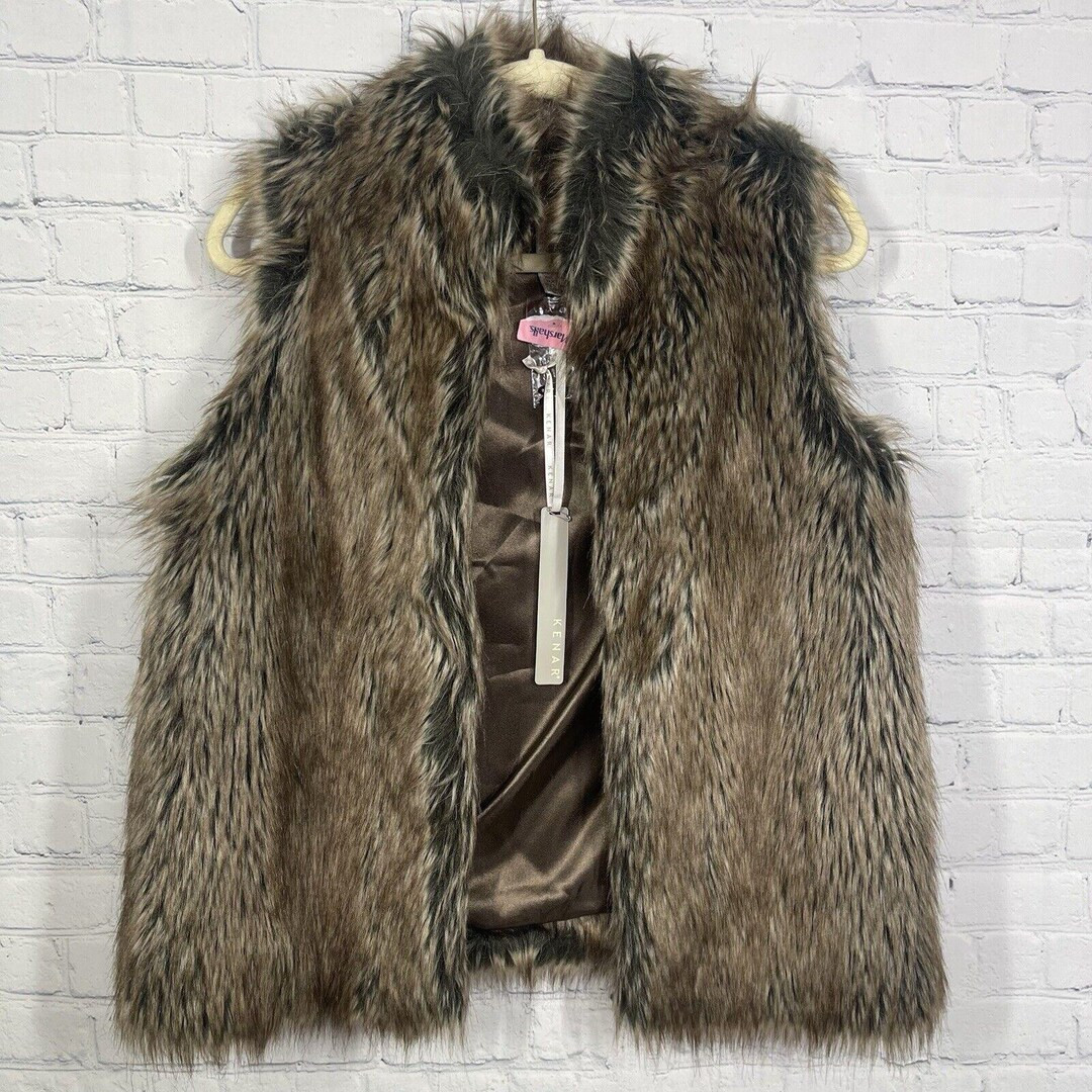 Kenar Vest Women Medium Brown Faux Fur Open Front Mob Wife Pocket Lined Sweater - Etsy | Etsy (US)