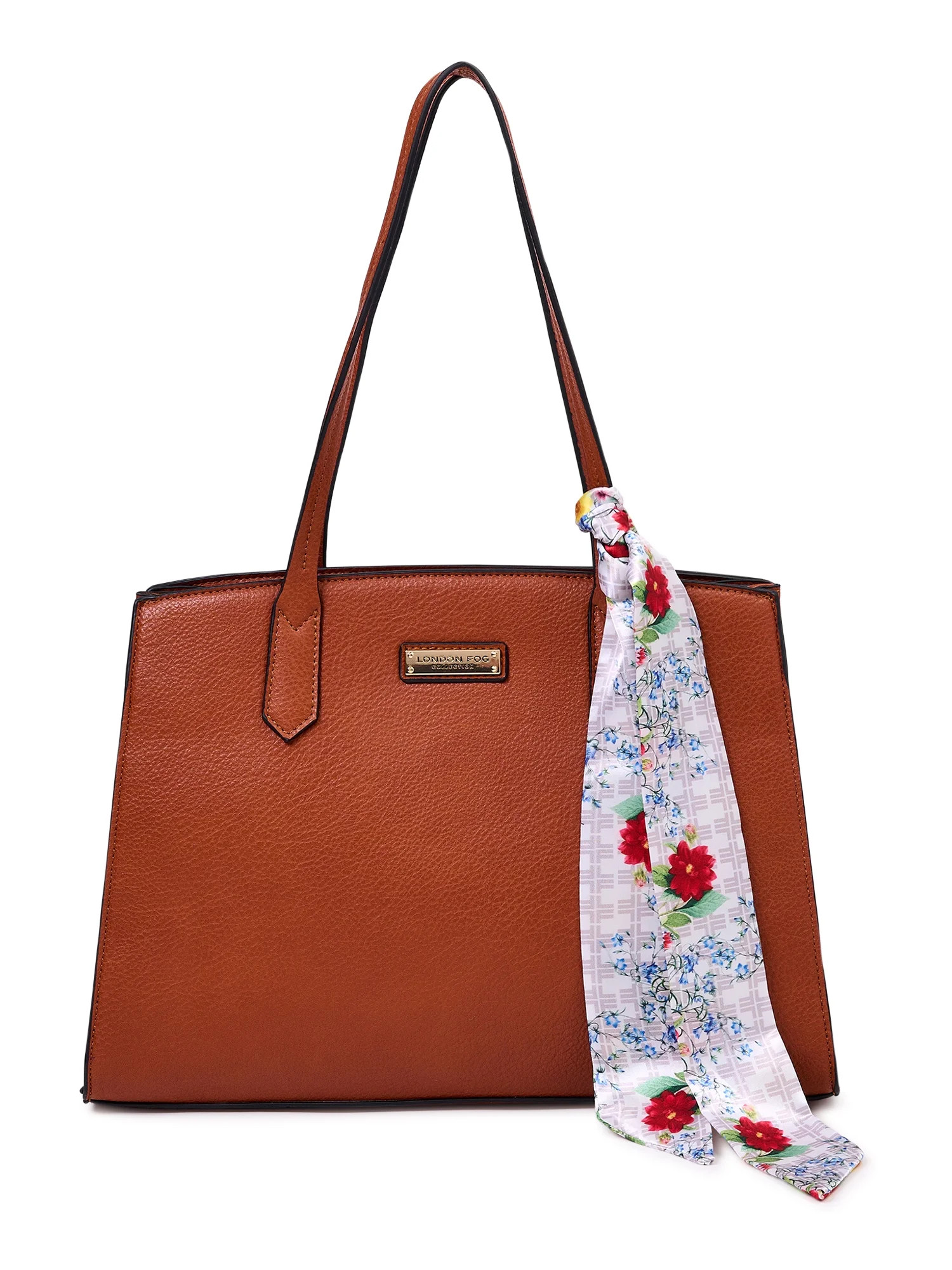 London Fog Women's Adult Elisa Satchel Handbag with Scarf Cognac - Walmart.com | Walmart (US)