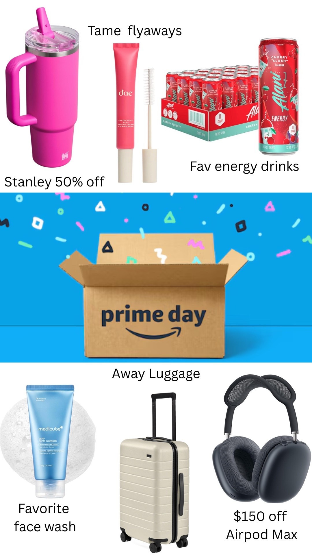 The best Prime day deals! AirPod max. Favorite face wash. Away luggage on sale. Stanley cup on sale. Favorite Alani energy drinks. DAE styling wand perfect for slick back buns and taming flyaways

#LTKSaleAlert #LTKmorningroutine #LTKTravel