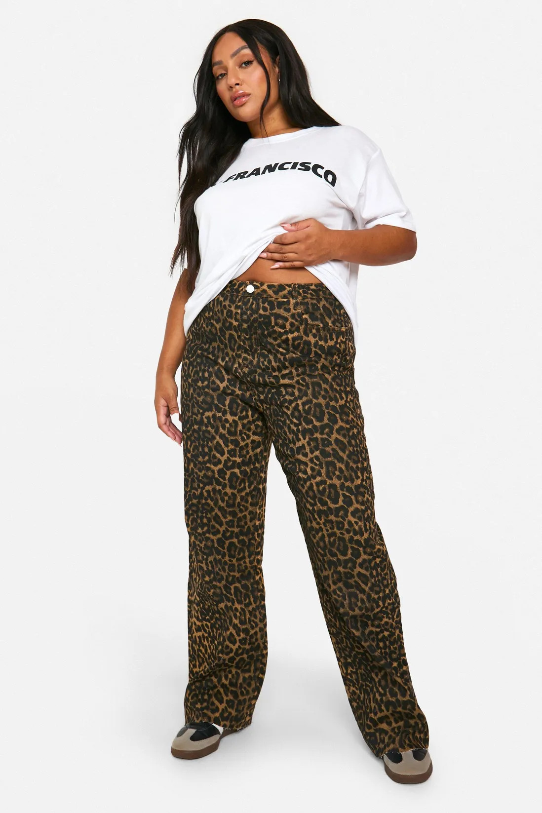 Plus Leopard Print Stretch Straight Leg Jean | boohoo (US & Canada)
