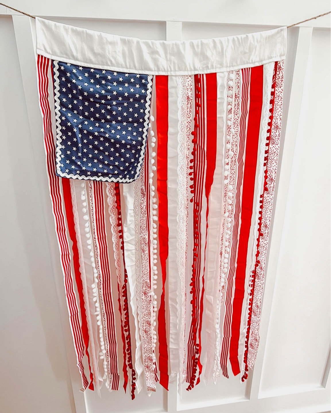 The cutest flag decor!! 4x2.3 ribbon flag that’s perfect for all patriotic holidays, summer decor, and Americana decor. 

#patrioticdecor #4thofjulydecor #4thofjuly # flagdecor #americana

#LTKHome #LTKSeasonal