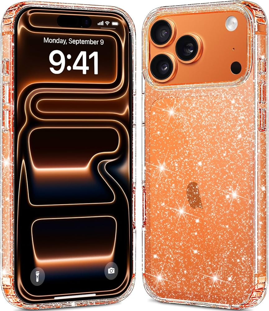 JJGoo Compatible with iPhone 17 Pro Max Case Clear Glitter, Hard PC Back Shockproof Protective Bu... | Amazon (US)