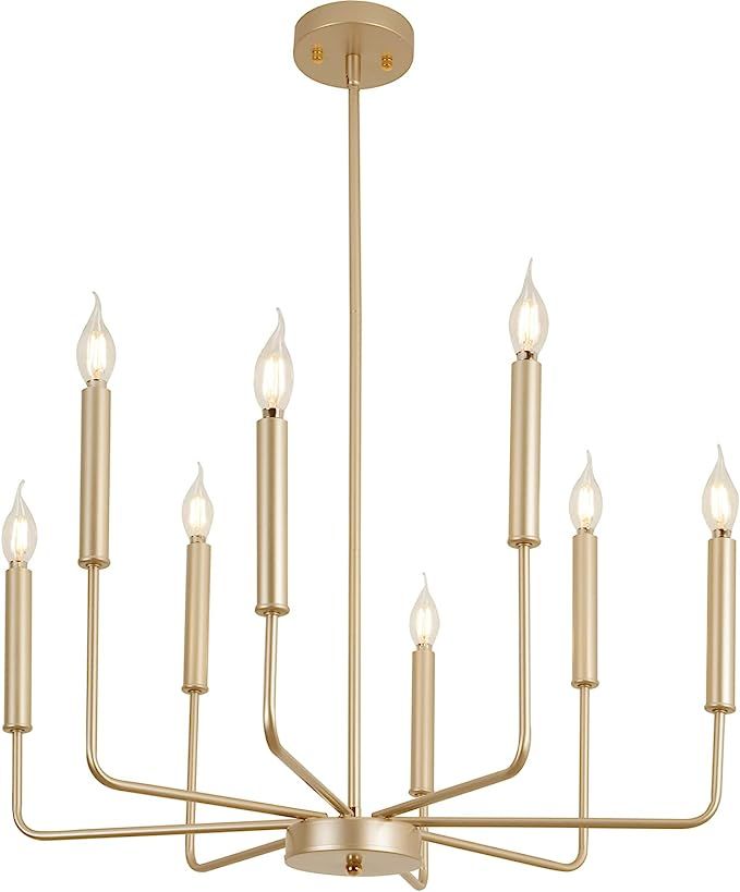 Qamra Metal Champagne Gold Chandelier, 8-Light Farmhouse Classic Candle Ceiling Hanging Light Fix... | Amazon (US)