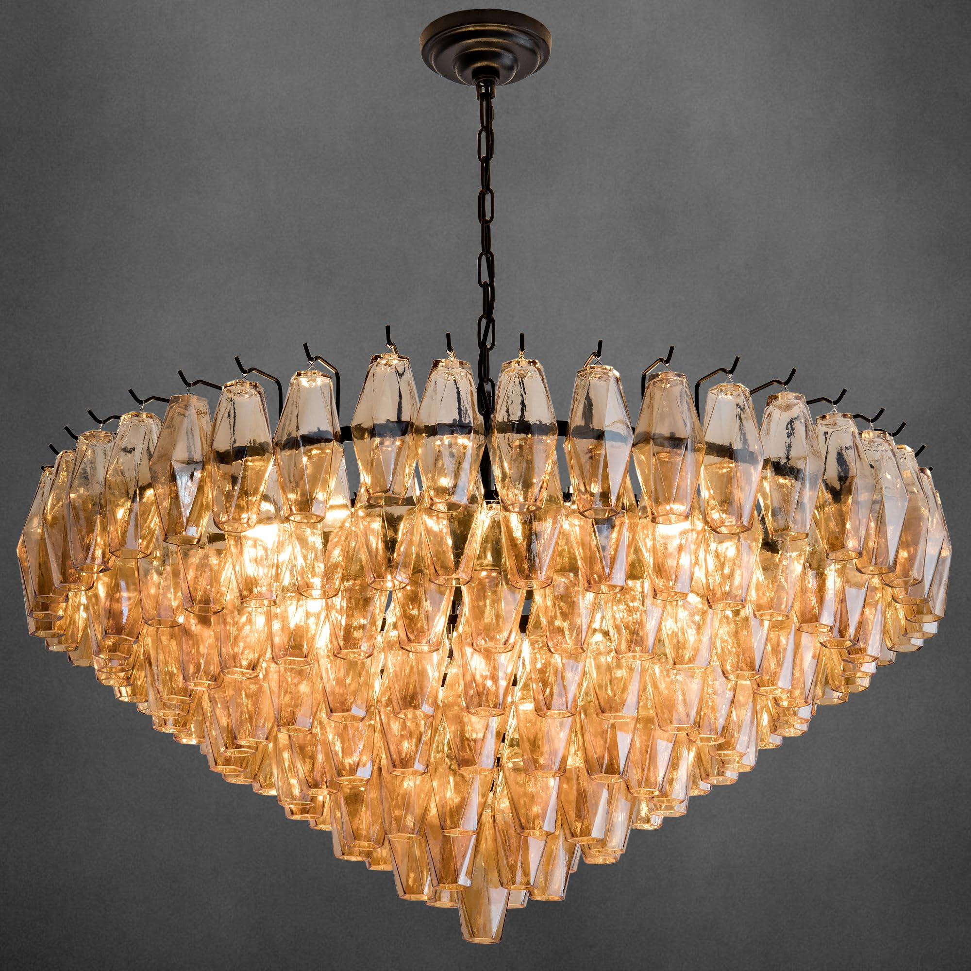 Modern Round Chandelier, 37" Extra Large Black Chandeliers for Dining Room, 14-Light with Tiered Smoke Glass Tubes Ceiling Light, Pendant Lighting Fixture for Living Room Bedroom Kitchen Island | Amazon (US)
