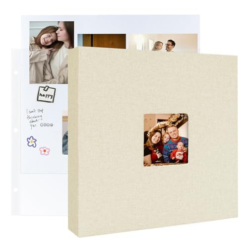 3 Ring Binder 12x12 Inch Large Scrapbook Photo Album, Linen Cover Scrap Book with 30 Plastic Sleeves 60 Pages 12 x 12 Scrapbooks White Pages for Wedding Couples Baby Travel Mothers Day Gifts(Beige) | Amazon (US)