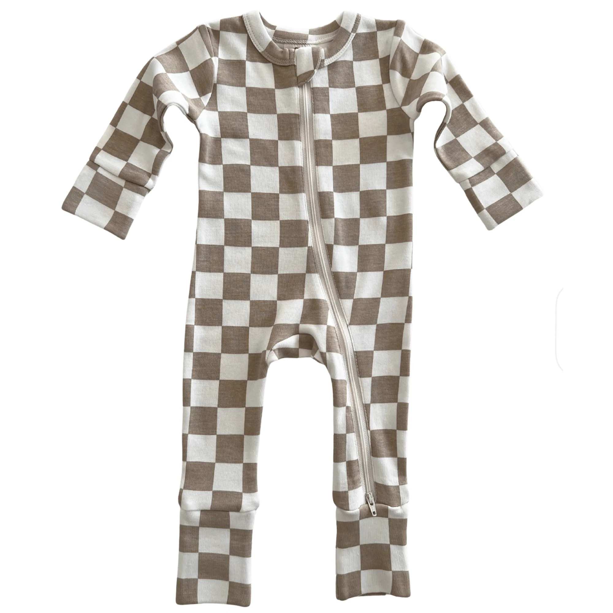 Tiramisu Checkerboard / Organic 2-Way Zip Romper | SpearmintLOVE