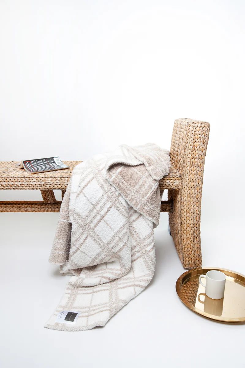 Feather & Cloud White Plaid Print Extended Throw | Sunset Snuggles