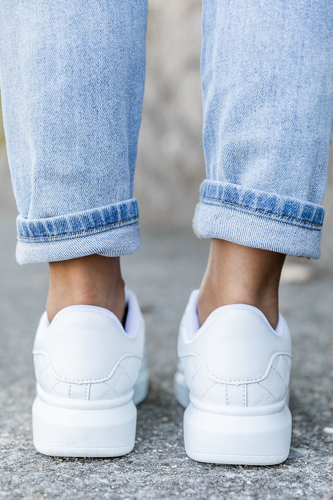 Sarah White Quilted Leather Sneakers | Pink Lily