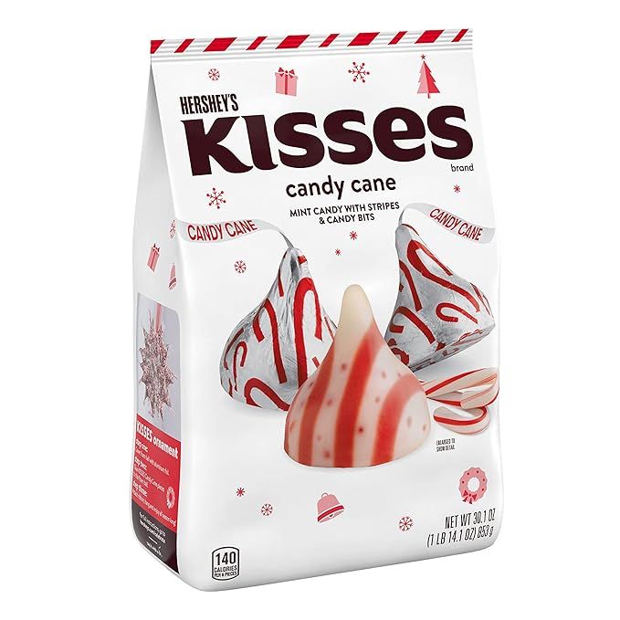 HERSHEY'S KISSES Candy Cane Mint With Stripes and Candy Bits Candy, Christmas, 30.1 oz Bulk Bag | Amazon (US)