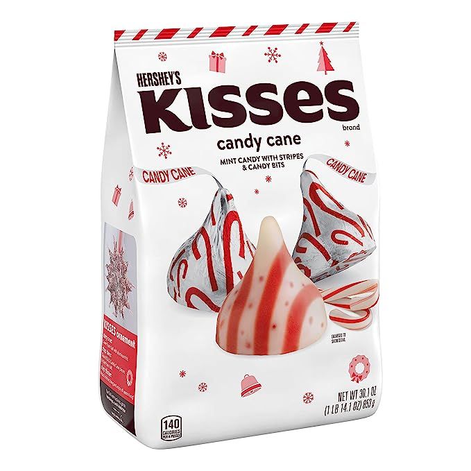 HERSHEY'S KISSES Candy Cane Mint With Stripes and Candy Bits Candy, Christmas, 30.1 oz Bulk Bag | Amazon (US)