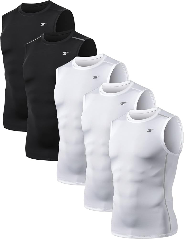 TELALEO 5 Pack Men's Athletic Compression Shirts Sleeveless Workout Tank Top Sports Base Layer Ru... | Amazon (US)