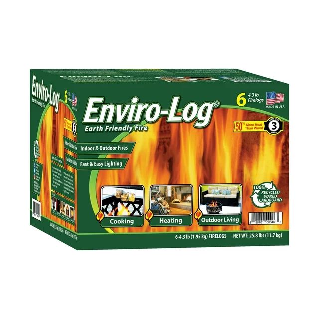 Enviro-Log Indoor and Outdoor Fire Wood, 4.3 lb Firelogs, 25.8 lbs, 6 Count | Walmart (US)