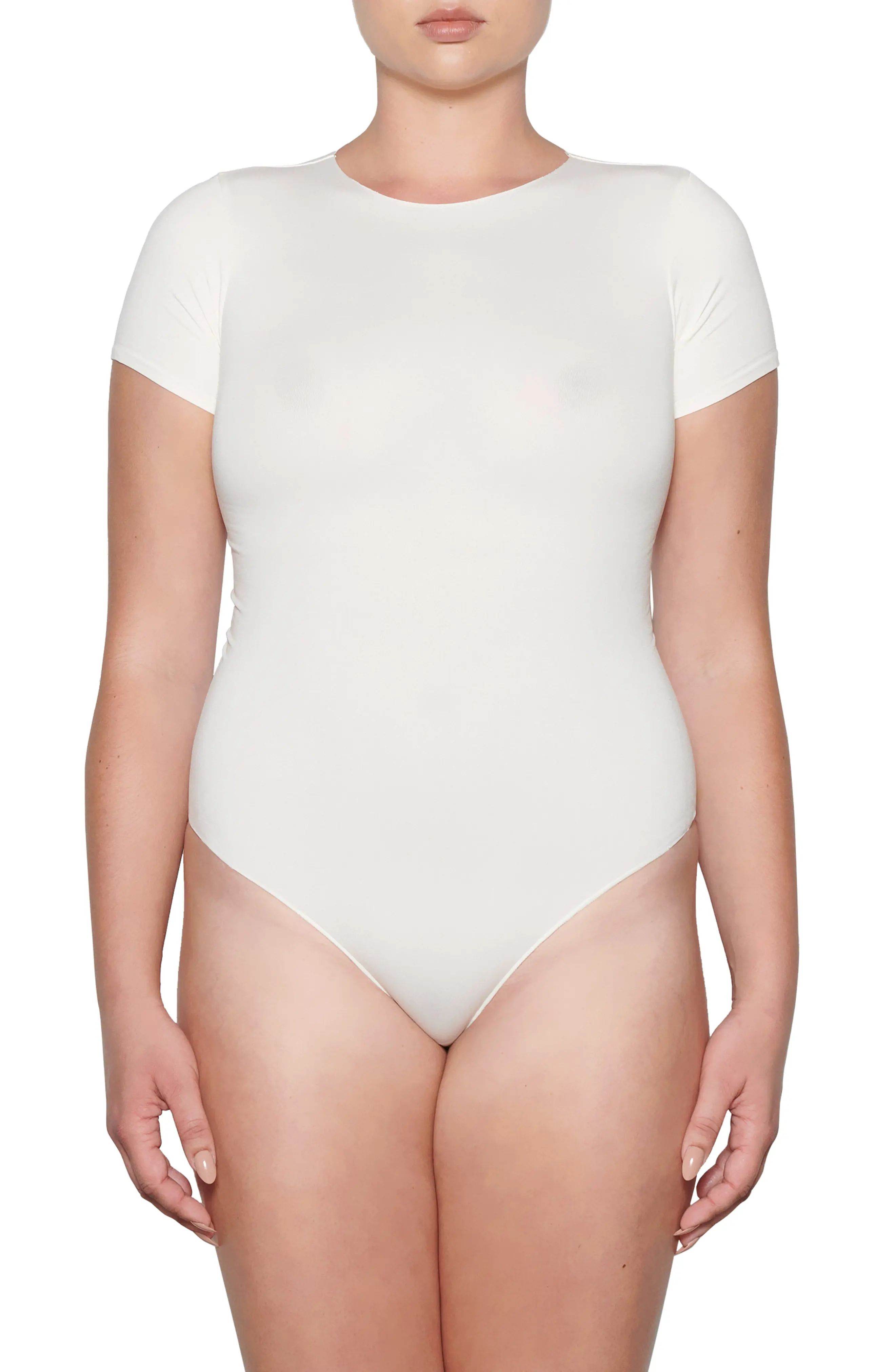 SKIMS Essential T-Shirt Thong Bodysuit in Marble at Nordstrom, Size 2X | Nordstrom