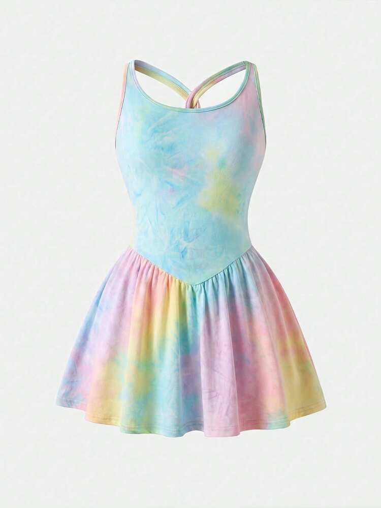 SHEIN Girlism Tween Girl Light Blue One-Piece Sports Cute Outfit Dance Summer | SHEIN