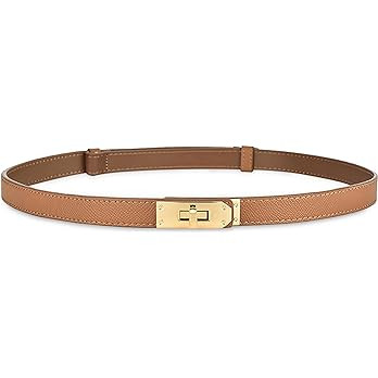 Women's Skinny Leather Belt with Adjustable Silver Turn-Lock Buckle - Ideal for Dresses, Jeans, a... | Amazon (US)