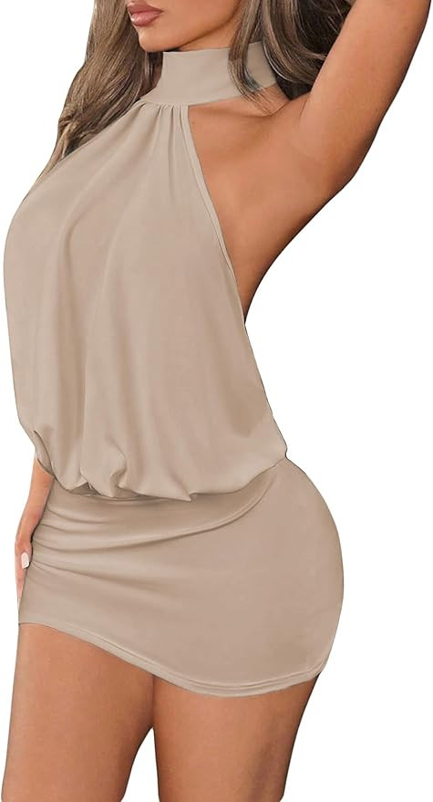 SOLY HUX Women's Halter Mini Dress Y2k Backless Bodycon Club Night Cocktail Dresses | Amazon (US)