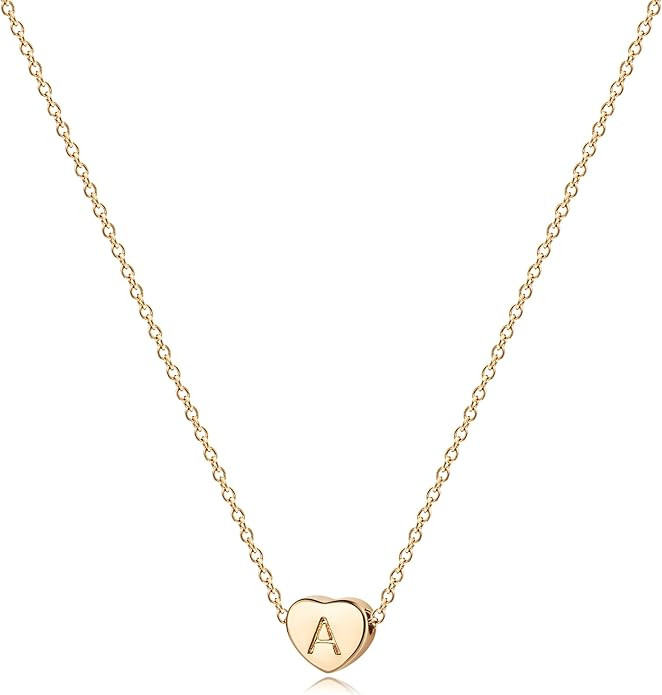 Tiny Gold Initial Heart Necklace-14K Gold Plated Handmade Dainty Letter Heart Necklace for Women ... | Amazon (US)