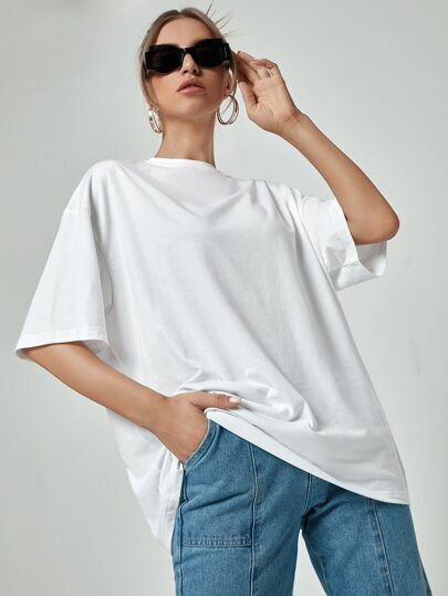 Drop Shoulder Oversized Solid Tee | SHEIN