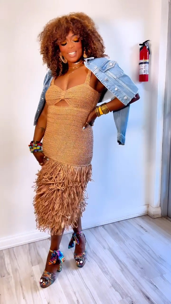 Spring Outfit or denim trends for spring Tv segment on channel AZTV3 was the look I styled & definitely recommend nipple covers for this raffia cut out dress & the heels were just elevation  at 💯  Stick around as I break down the 4 models looks! 

#LTKFestival #LTKstyletip #LTKover40