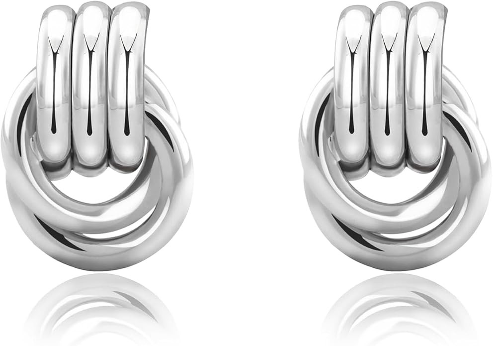 Chunky Small Knot Earrings Gold Silver Geometric Earrings for Women Dainty Gold and Silver Plated... | Amazon (US)