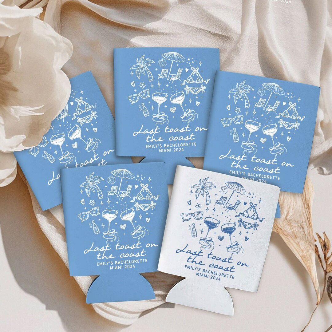 Personalized Beach Bachelorette Party Decor, Custom Beach Bachelorett Can Cooler, Last Toast On T... | Etsy (US)