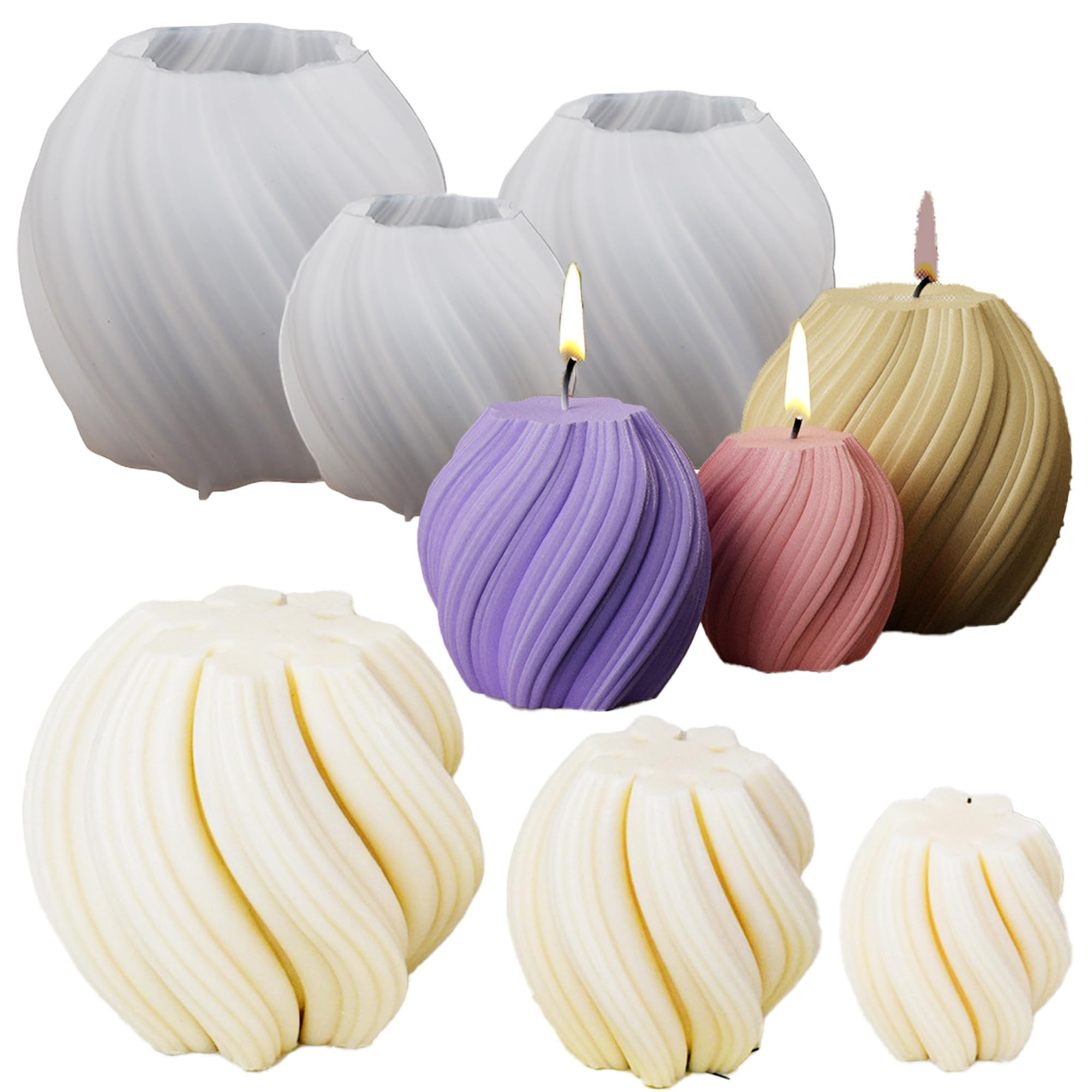 3 Pack Wave Candle Molds - Multiple Size Ball, Spiral & Resin Casting Molds for Soap Making & Hom... | Amazon (US)