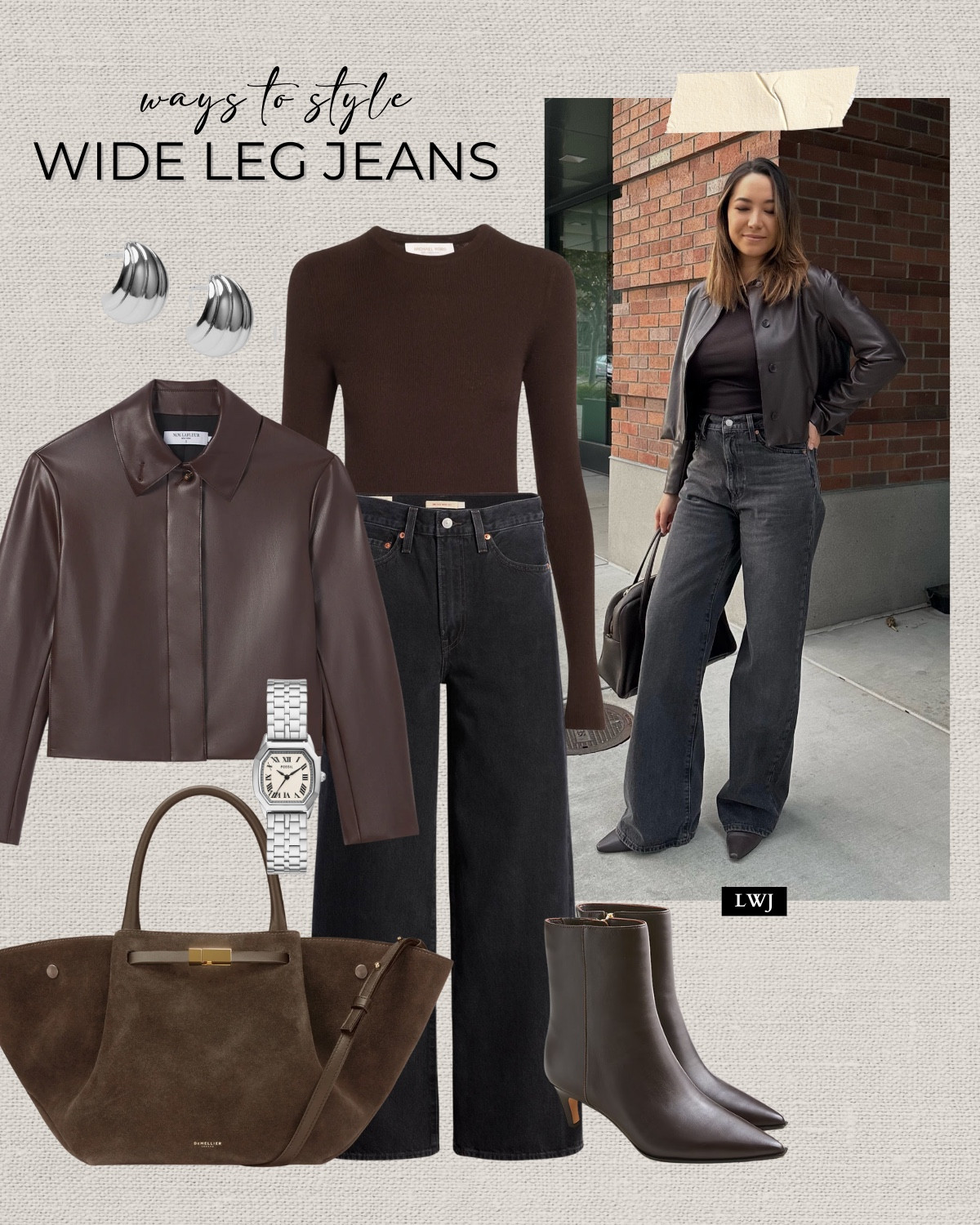 Ways to style wide leg jeans 

MMLaFleur Cropped leather jacket - on sale 
Levi’s ribcage wide leg jeans 
Jcrew Stevie ankle booties 

#LTKStyleTip