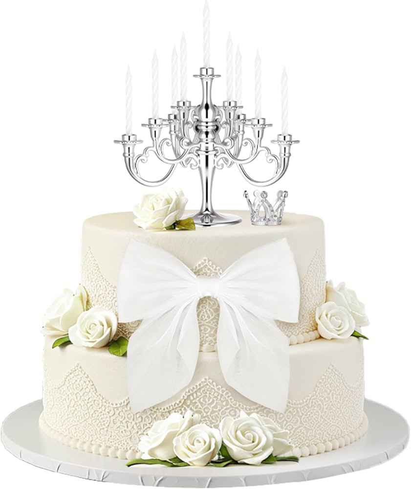 10Pcs Candlestick Coquette Cake Topper Set Mini Plastic Candle Holder Stand Silver Candelabra Cak... | Amazon (US)