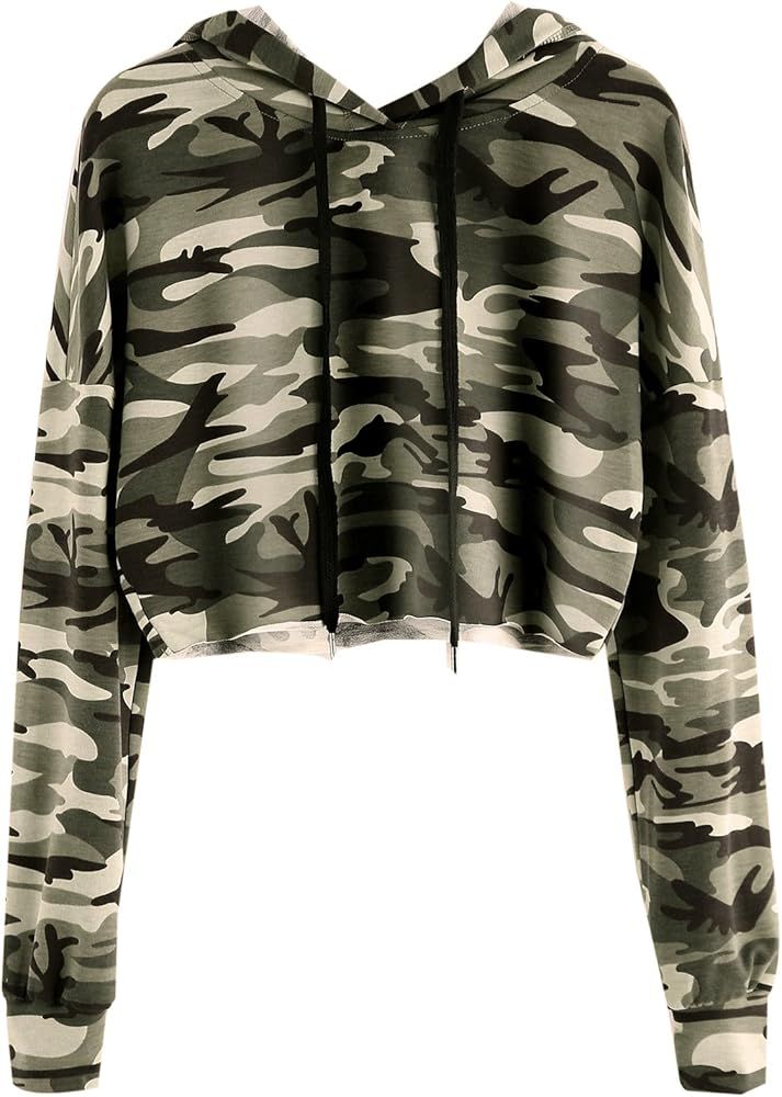 MakeMeChic Women's Camo Printed Long Sleeve Sweatshirt Crop Top Hoodies | Amazon (US)