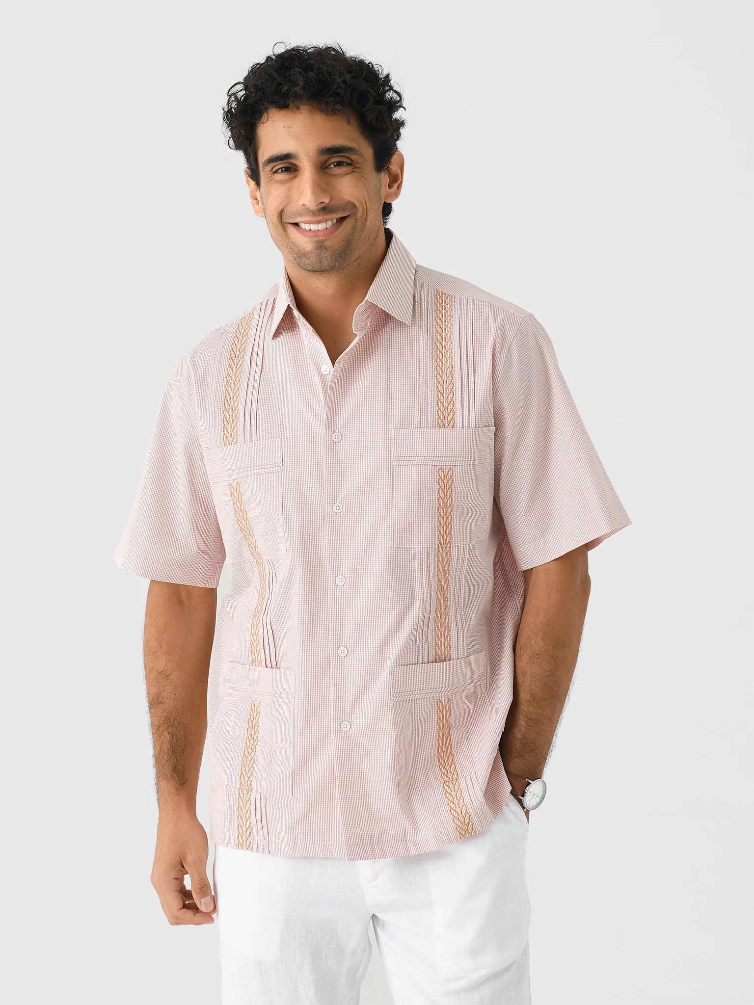 CENTURIA
                      
                     Men's Short Sleeve Mini Check Guayabera Shir... | Saint Bernard