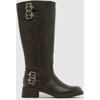 schuh Disk Buckle Biker Boots in Brown | Schuh