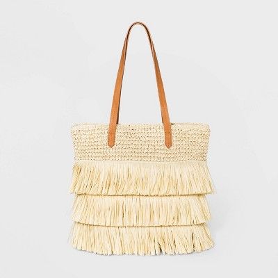 Straw Fringe Tote Handbag - Universal Thread™ Natural | Target