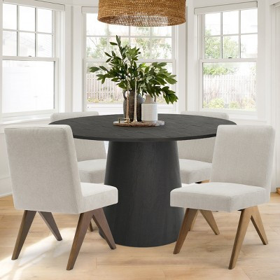 5-Piece Dining Table Set for 4 Modern 46" Round Table with 4 Upholstered Beige Dining Chairs with Wood Legs for Dining Room,Living Room-Panipeachy | Target