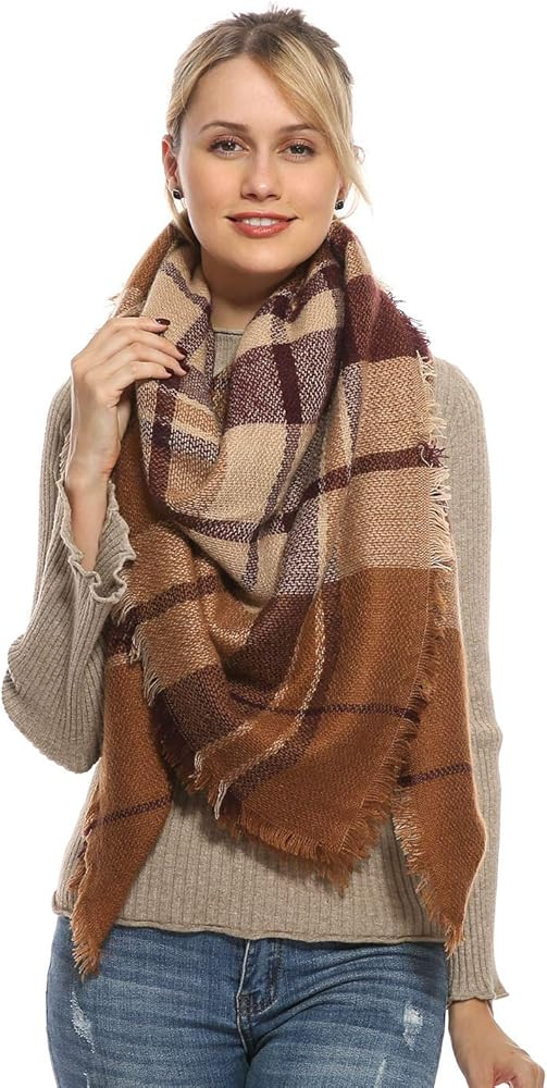 Stylish Plaid Blanket Oversized Cozy Scarf - Chunky Tartan Wrap Shawl, 2019 New Color | Amazon (US)